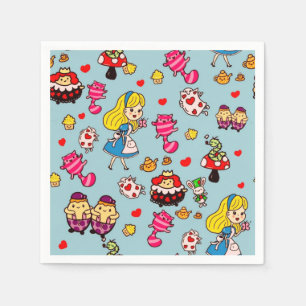 Serviette En Papier Alice Wonderland Mad Hatter Cat Doodle