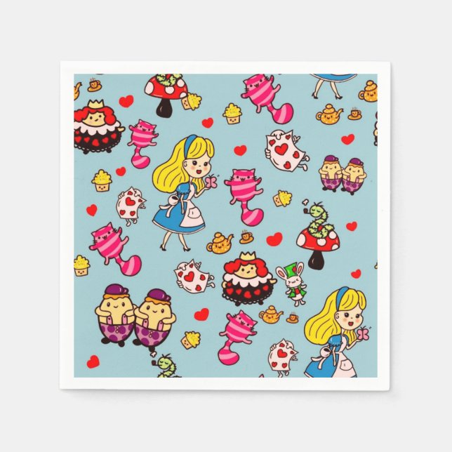 Serviette En Papier Alice Wonderland Mad Hatter Cat Doodle (Devant)