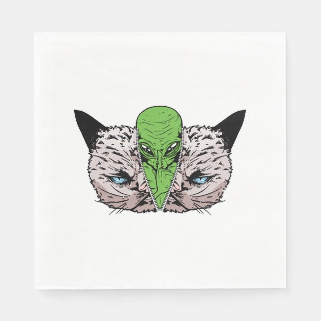 Serviette En Papier Alien Cat Kitten Extraterrestres Conspiration (Devant)