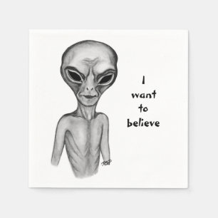 Serviette En Papier Alien gris, je veux croire