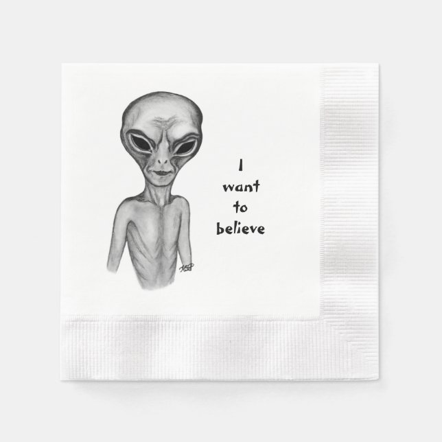 Serviette En Papier Alien gris, je veux croire (Devant)