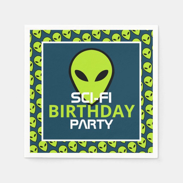 Serviette En Papier Alien Sci-fi Vert, Anniversaire (Devant)