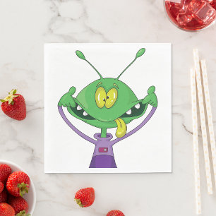 Serviette En Papier Alien vert drôle faisant une grimace idiote