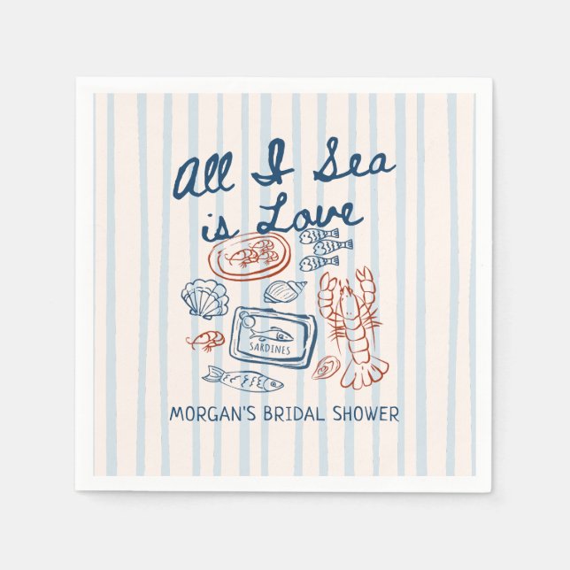 Serviette En Papier All I Sea is Love Seafood Bridal Shower (Devant)