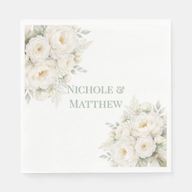 Serviette En Papier All White Floral Wedding (Devant)