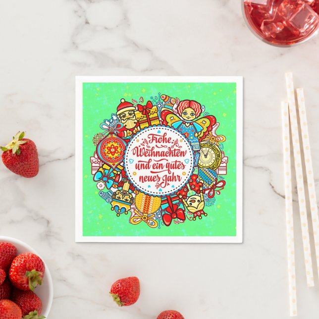 Serviette En Papier Allemand Joyeux Noël et Bonne Année (En situation)