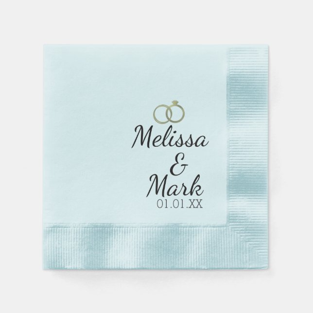 Serviette En Papier Alliance Simple Bague Or Monogramme Bleu (Devant)