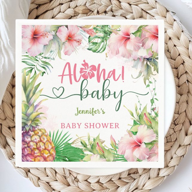 Serviette En Papier Aloha Baby shower Tropical Luau Papier Napkins (Créateur téléchargé)