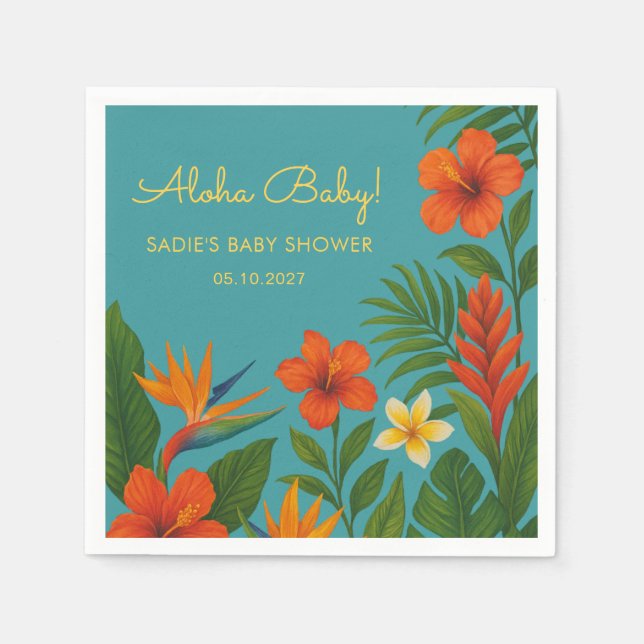 Serviette En Papier Aloha Bébé ! Baby Shower Chic Tropical (Devant)
