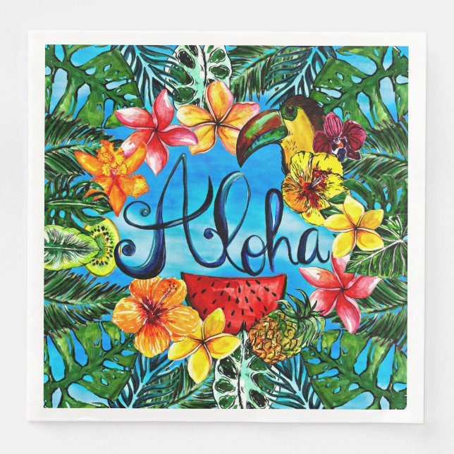Serviette En Papier Aloha - Fleur tropicale de nourriture et de concep (Devant)