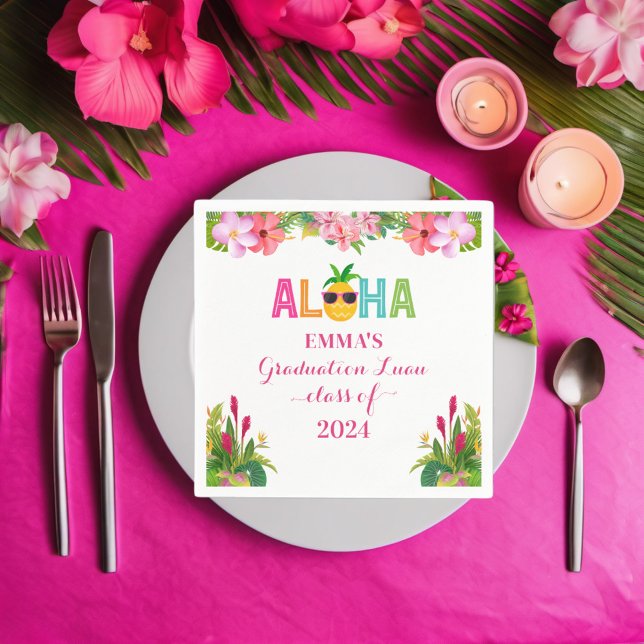 Serviette En Papier Aloha Graduation Luau Classe De 2024 (Créateur téléchargé)