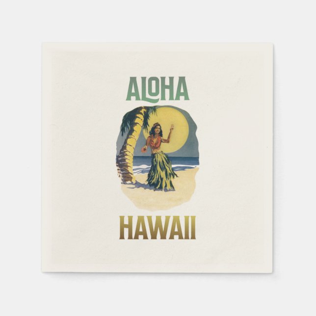 Serviette En Papier Aloha Hawaii Vintage Hula Girl (Devant)