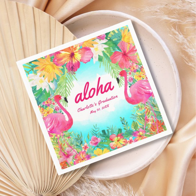 Serviette En Papier Aloha Luau Flamant rose tropical Papier de Graduat (Créateur téléchargé)