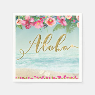 Serviette En Papier ALOHA Or Tropical Beach Hibiscus Fleurs Floral