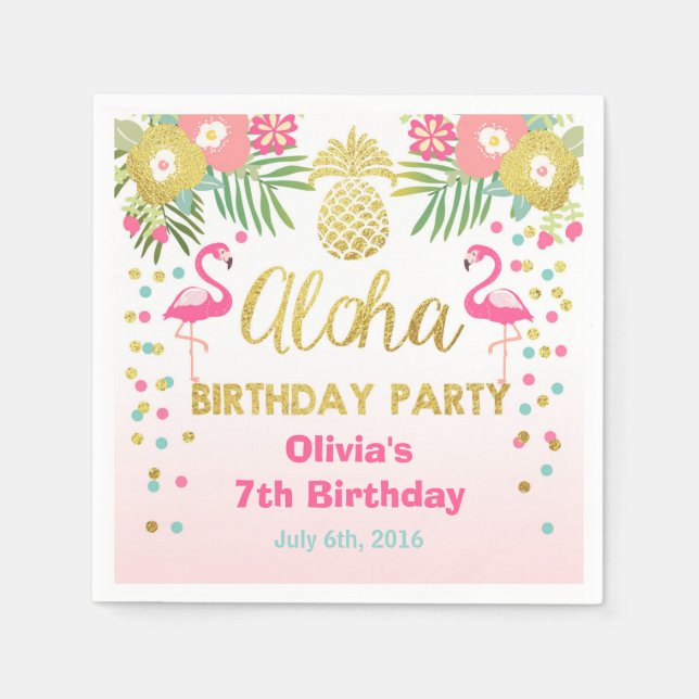 Serviette En Papier Aloha Tropical Flamant rose Anniversaire Papier Na (Devant)