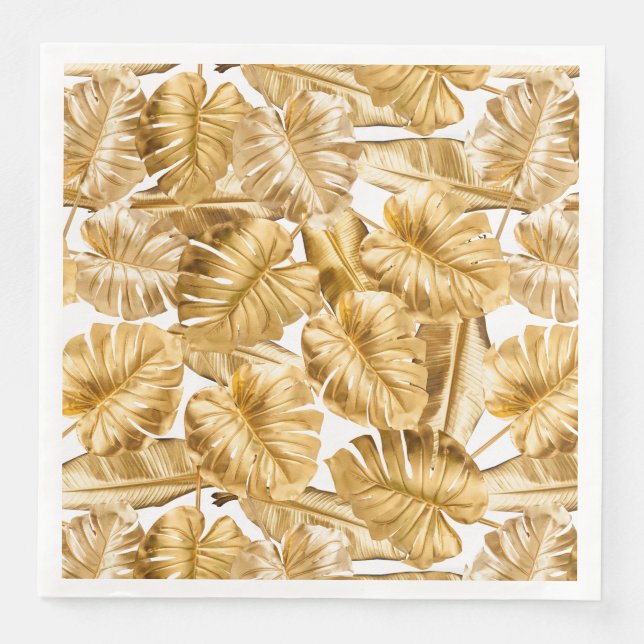 Serviette En Papier Aloha Tropical Gold Parties scintillant Monstera F (Devant)