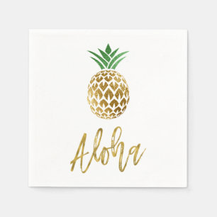 Serviette En Papier Aloha Tropical Hawaiian Mariage Ananas Blanc