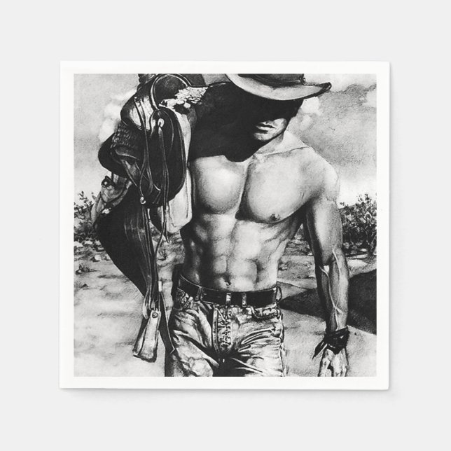 Serviette En Papier Alpha Homme Russe Cool Western Cowboy Papier (Devant)