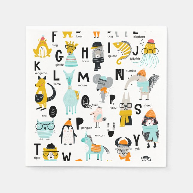 Serviette En Papier Alphabet animal mignon | Certains Ont Des Casquett (Devant)