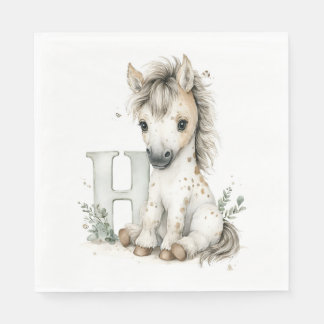 Serviette En Papier Alphabet Cheval Animaux Bébés Aquarelle Mignons