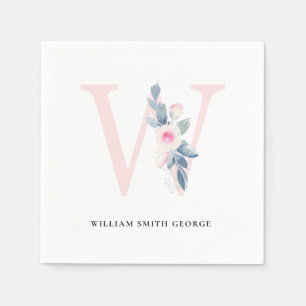 SERVIETTE EN PAPIER ALPHABÈTES FLORAUX BLANCS BLANCS BLANCS DOUX BLEUS