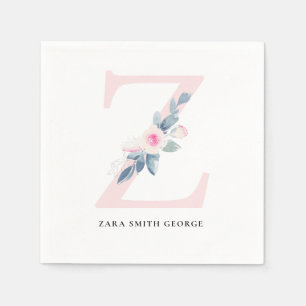 SERVIETTE EN PAPIER ALPHABÈTES FLORAUX BLANCS BLEUS DOUX