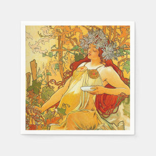 Serviette En Papier Alphonse Mucha Art Nouveau Automne