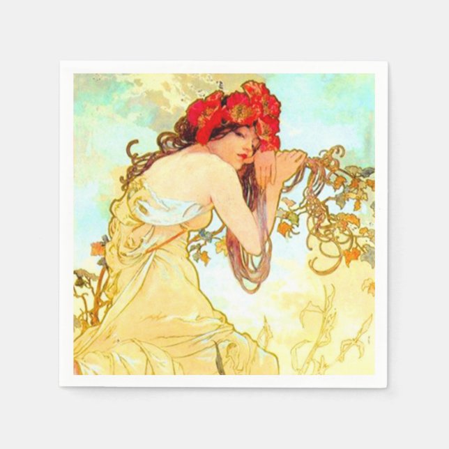 Serviette En Papier Alphonse Mucha Art Nouveau Été (Devant)
