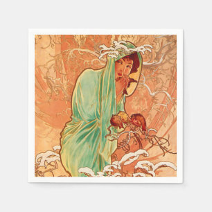 Serviette En Papier Alphonse Mucha Art Nouveau Hiver