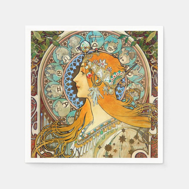 Serviette En Papier Alphonse Mucha Art Nouveau Zodiac (Devant)