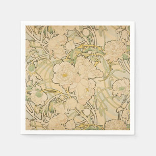 Serviette En Papier Alphonse Mucha Peonies Peony Roses Fawn 1897