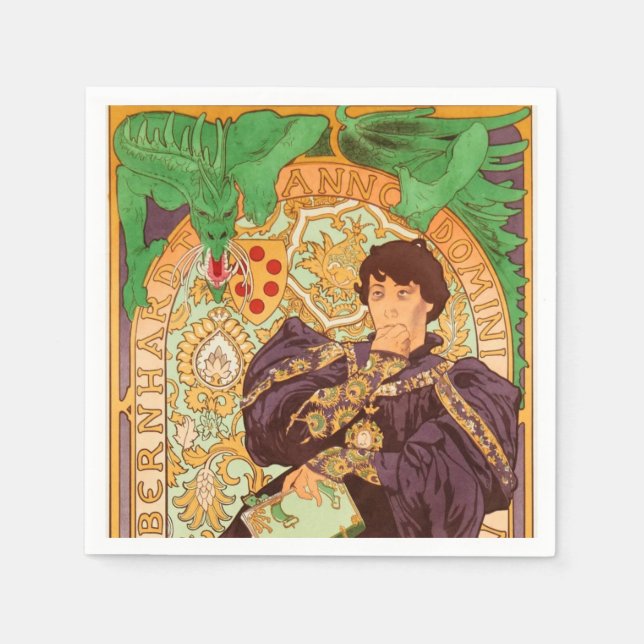 Serviette En Papier Alphonse Mucha Prince et Dragon (Devant)