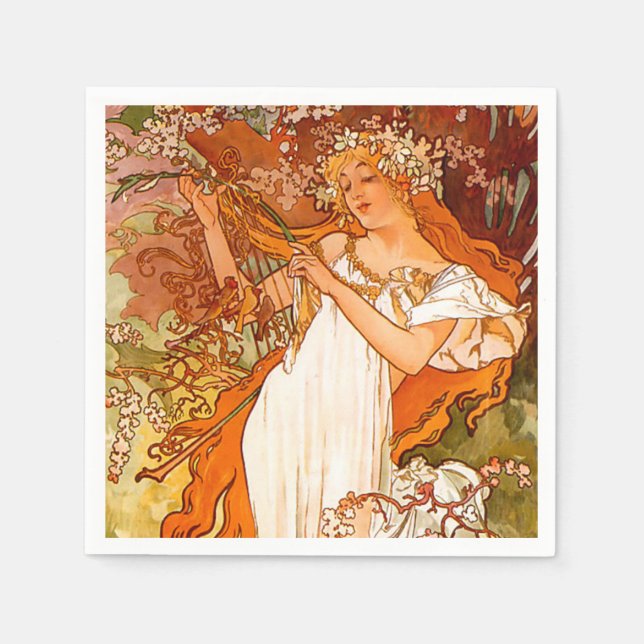 Serviette En Papier Alphonse Mucha Printemps Art Nouveau (Devant)