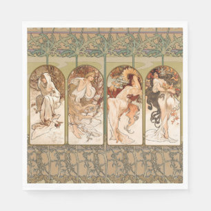 Serviette En Papier Alphonse Mucha Quatre Saisons Panneau Art nouveau 