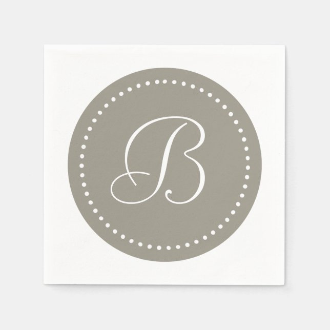 Serviette En Papier Aluminium gris argent/Monogramme à point blanc (Devant)