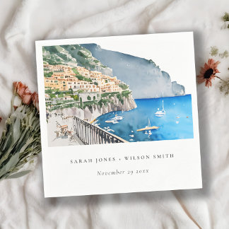 Serviette En Papier Amalfi Coast Italie Aquarelle Mariage Paysage