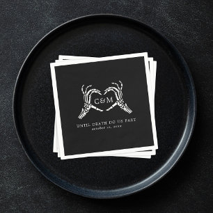 Serviette En Papier Amants jusqu'à la mort Squelettes et roses Mariage