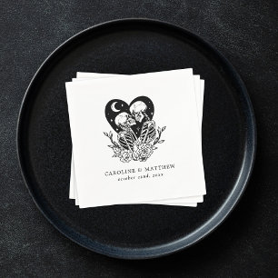 Serviette En Papier Amants jusqu'à la mort Squelettes et roses Mariage