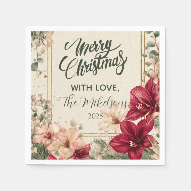 Serviette En Papier Amaryllis Rouge Rustique Noël (Devant)