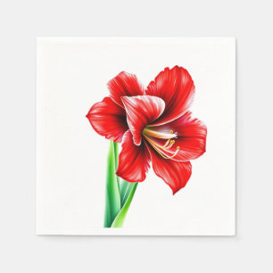 Serviette En Papier Amaryllis rouge vif en aquarelle