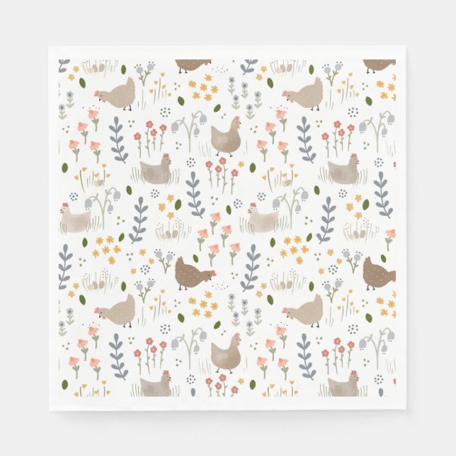 Serviette En Papier Amateurs de poulet Ferme Animaux Plutôt Floral (Devant)