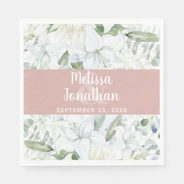 Serviette En Papier Ambiance romantique aquarelle fleurie blanche fleu (Devant)