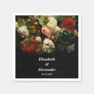 Serviette En Papier Ambiance romantique foncé élégant fleurs florales 