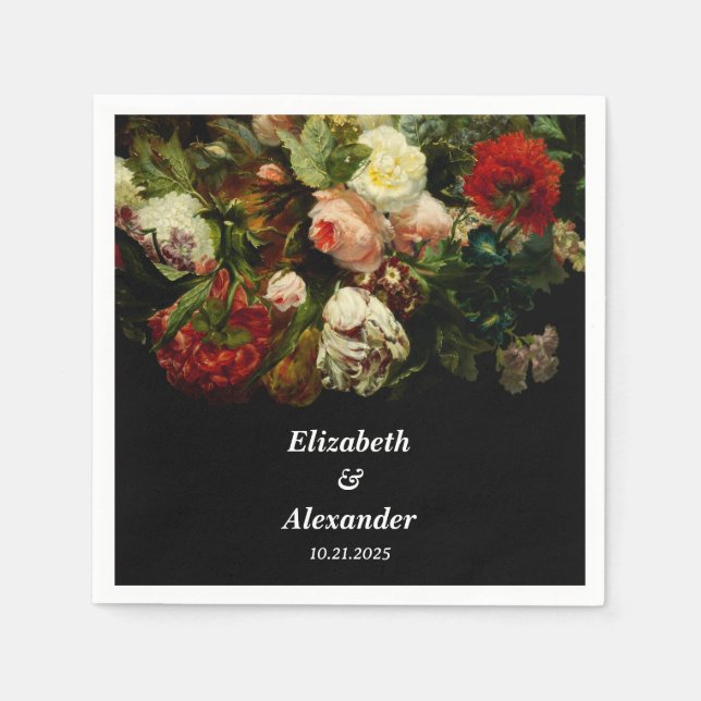 Serviette En Papier Ambiance romantique foncé élégant fleurs florales  (Devant)