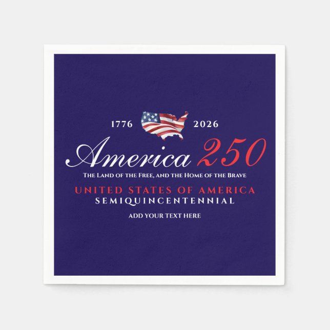 Serviette En Papier America 250 Land of Free Home Brave Patriotic Blue (Devant)