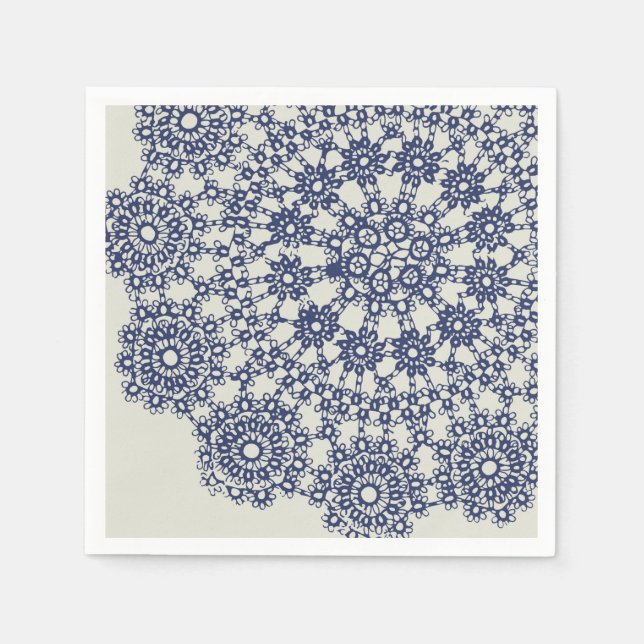 Serviette En Papier American Doily & Lace, 12 ans, Blue On Cream Paper (Devant)