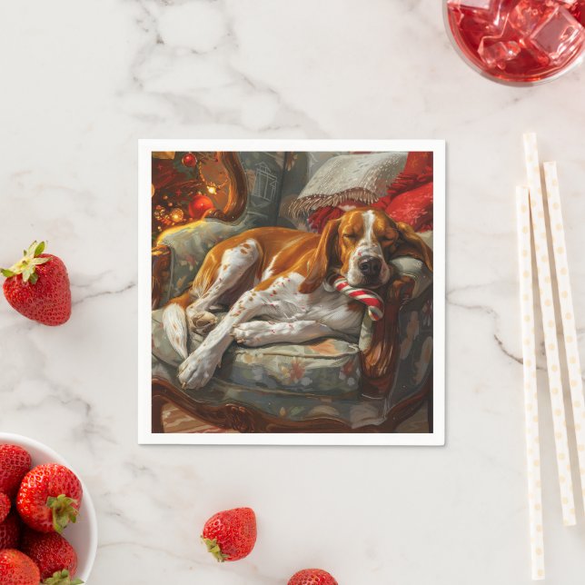 Serviette En Papier American English Foxhound Chien Festif de Noël (En situation)