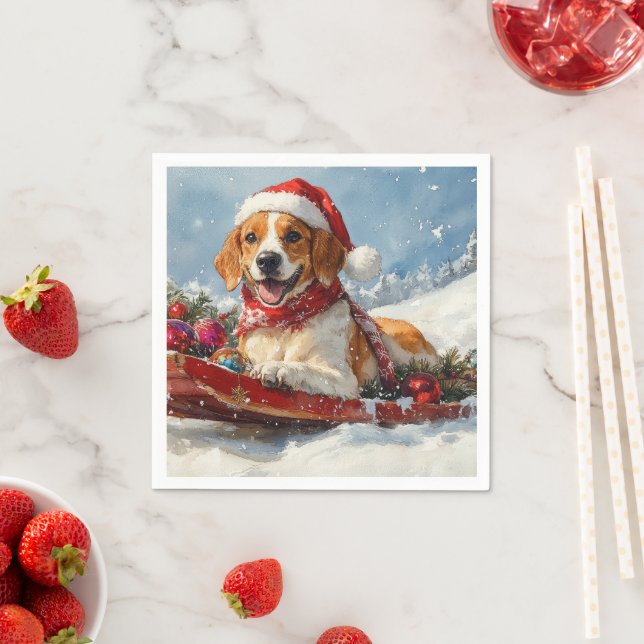 Serviette En Papier American English Foxhound dans Sledge Christmas (En situation)