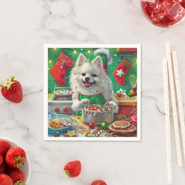 Serviette En Papier American Eskimo Gîtes : Noël festif (En situation)