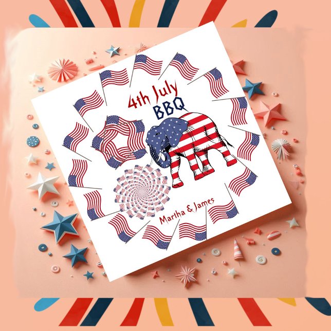 Serviette En Papier American Flag Fireworks Elephant 4 juillet (American Flag Fireworks Elephant 4th July Party Napkins)